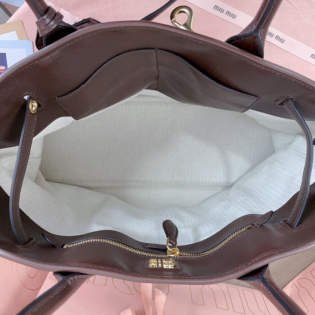 MIU MIU AVENTURE NAPPA BAG 40 IN CHESTNUT LAMBSKIN GOLD HARDWARE