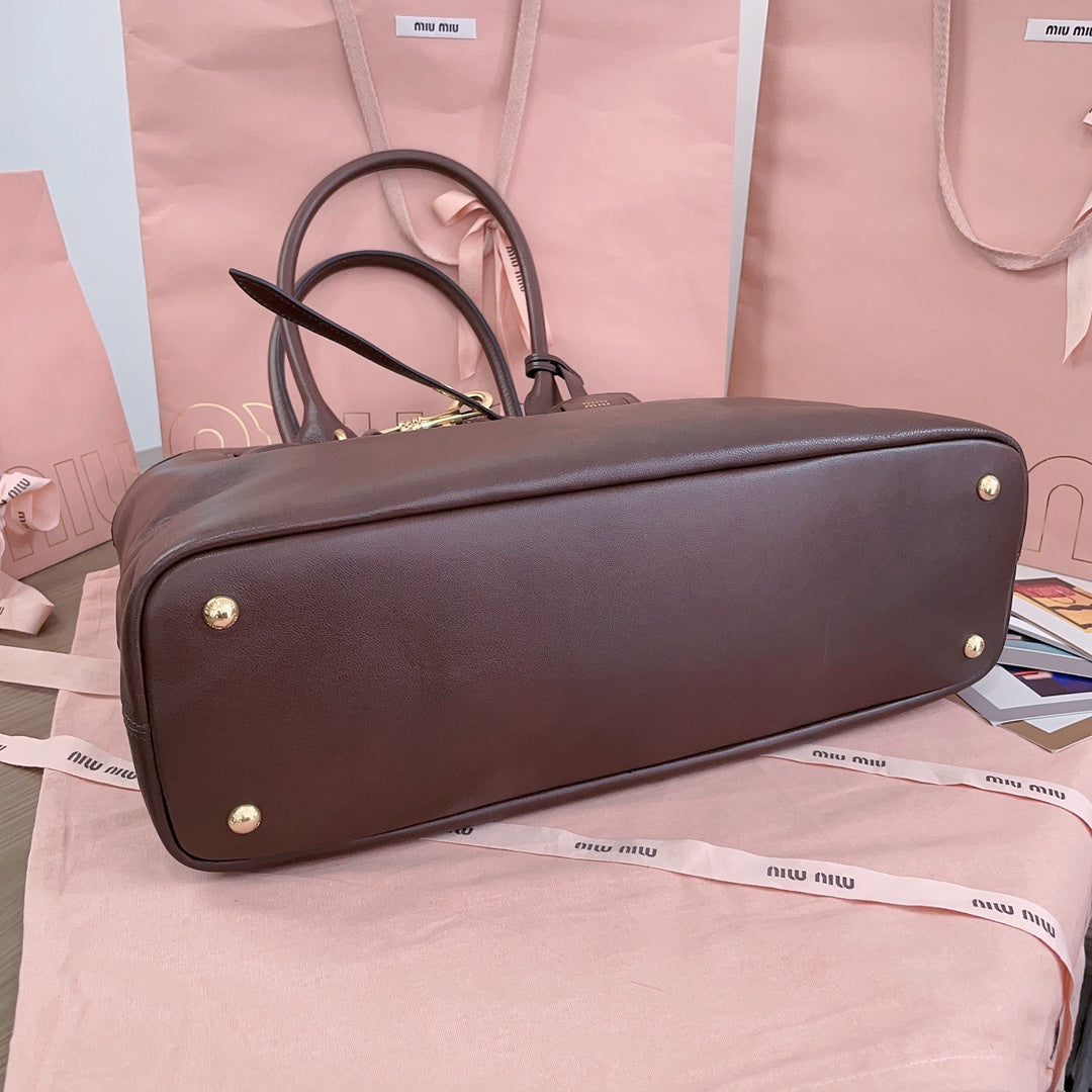 MIU MIU AVENTURE NAPPA BAG 40 IN CHESTNUT LAMBSKIN GOLD HARDWARE