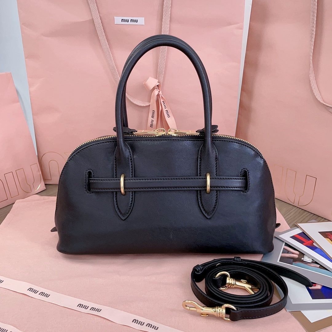 MIU MIU AVENTURE NAPPA BAG 33 IN BLACK LAMBSKIN GOLD HARDWARE