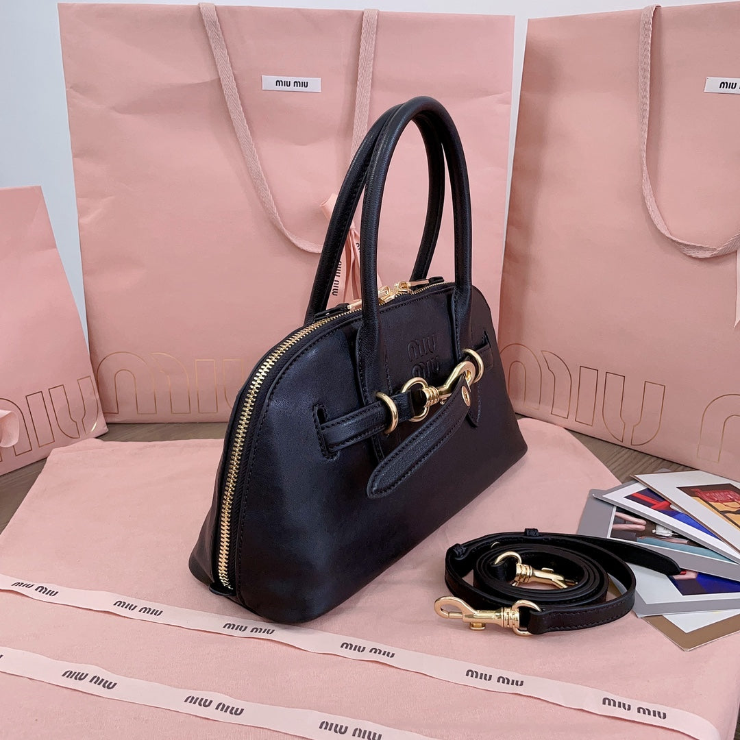 MIU MIU AVENTURE NAPPA BAG 33 IN BLACK LAMBSKIN GOLD HARDWARE