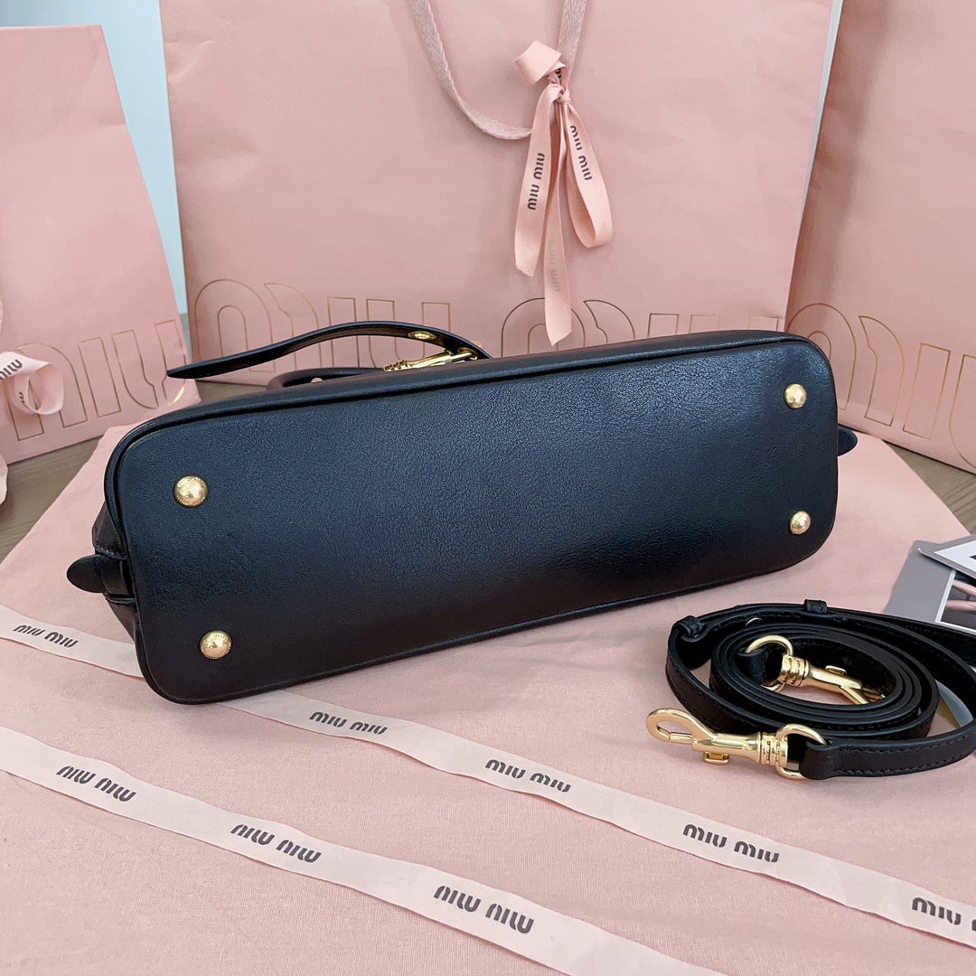 MIU MIU AVENTURE NAPPA BAG 33 IN BLACK LAMBSKIN GOLD HARDWARE