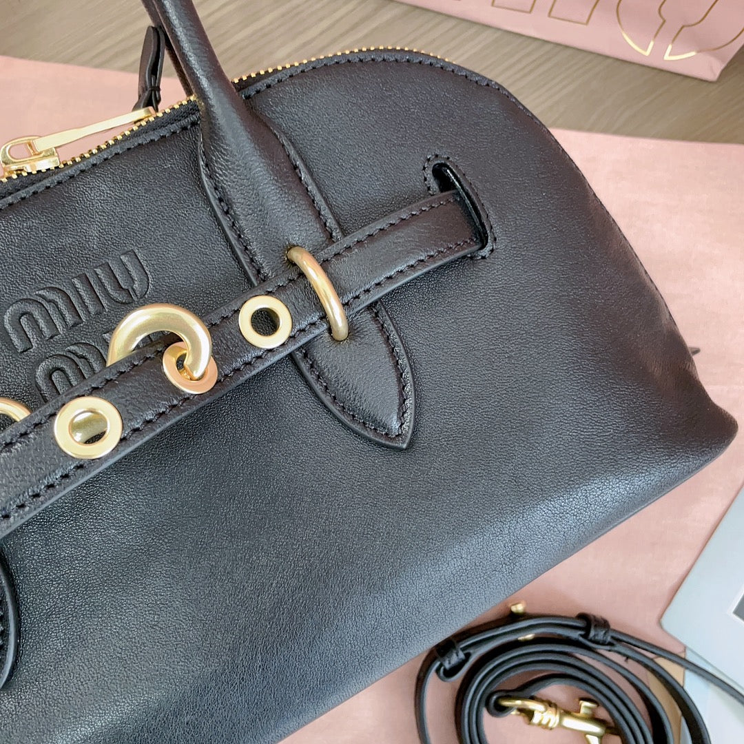 MIU MIU AVENTURE NAPPA BAG 33 IN BLACK LAMBSKIN GOLD HARDWARE