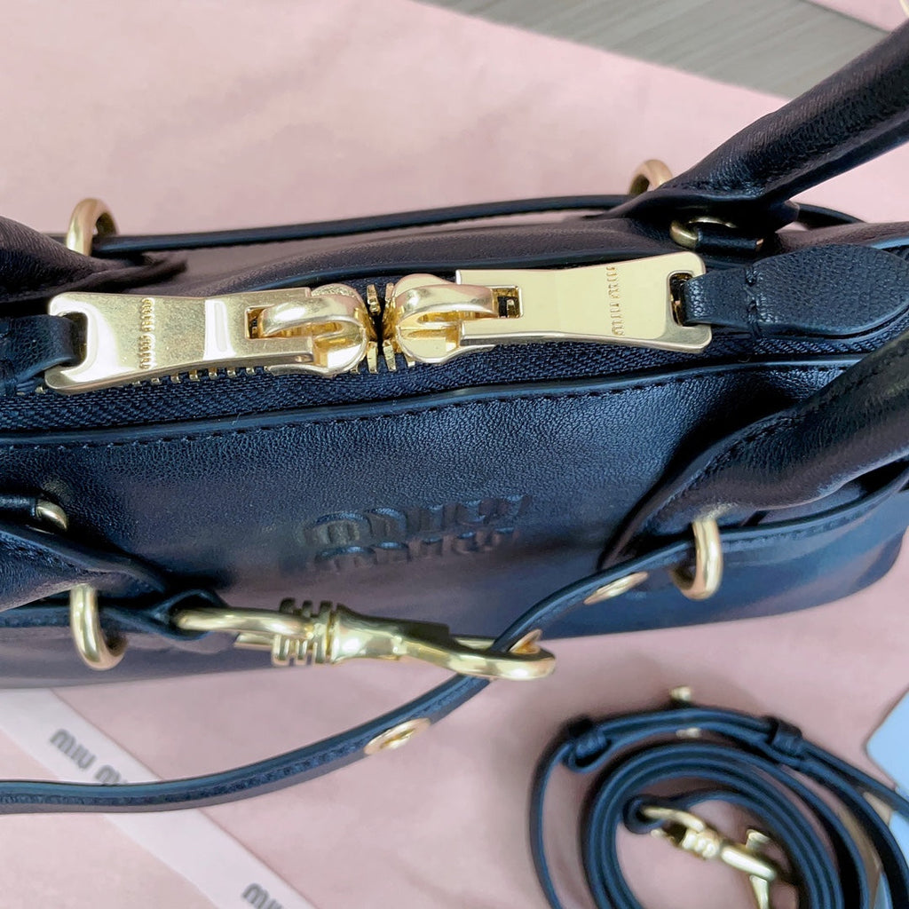 MIU MIU AVENTURE NAPPA BAG 33 IN BLACK LAMBSKIN GOLD HARDWARE