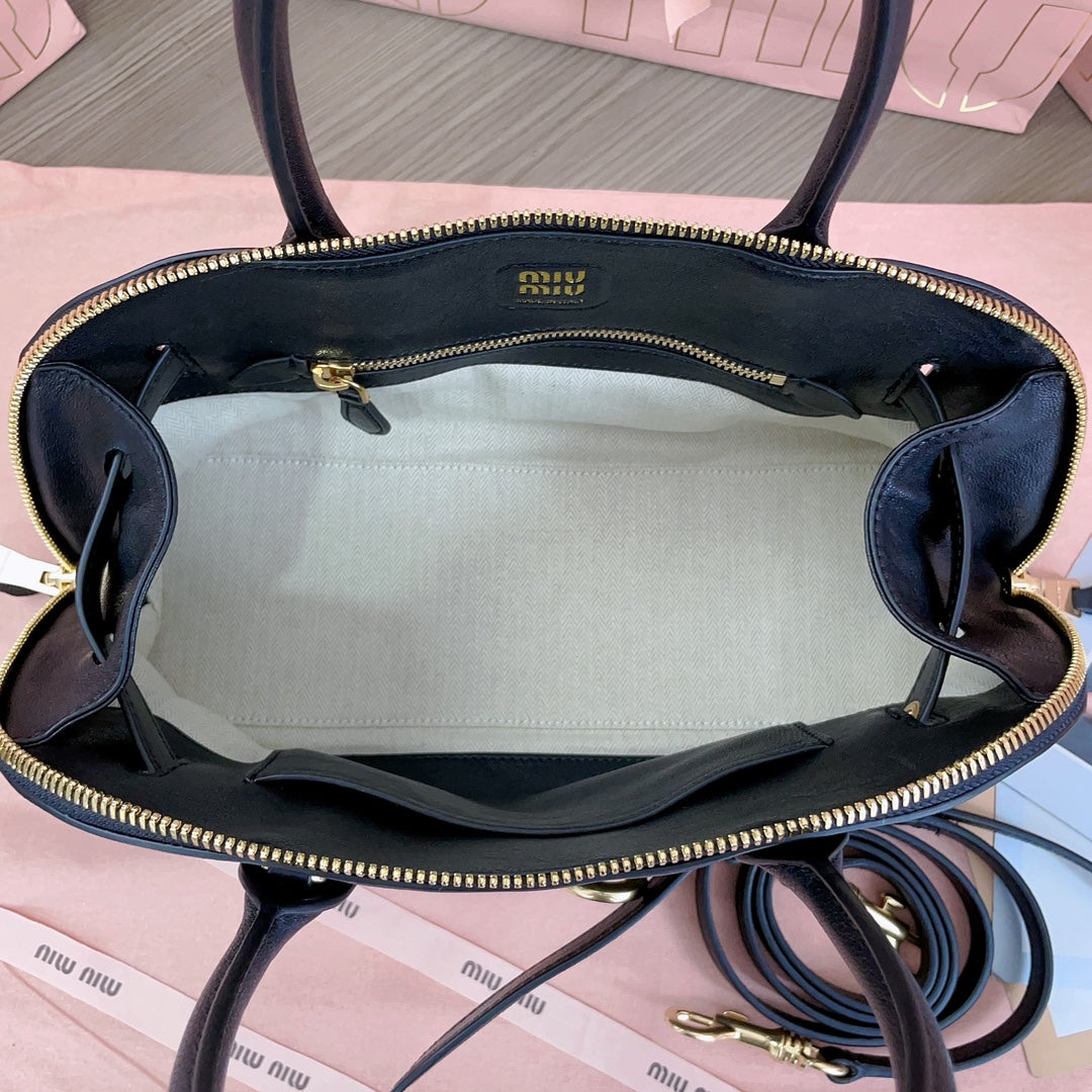 MIU MIU AVENTURE NAPPA BAG 33 IN BLACK LAMBSKIN GOLD HARDWARE