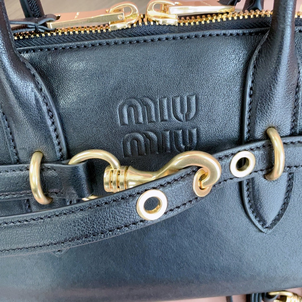 MIU MIU AVENTURE NAPPA BAG 33 IN BLACK LAMBSKIN GOLD HARDWARE