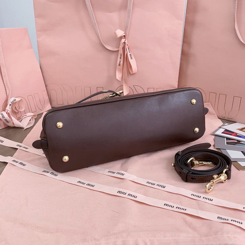 MIU MIU AVENTURE NAPPA BAG 28 IN CHESTNUT LAMBSKIN GOLD HARDWARE