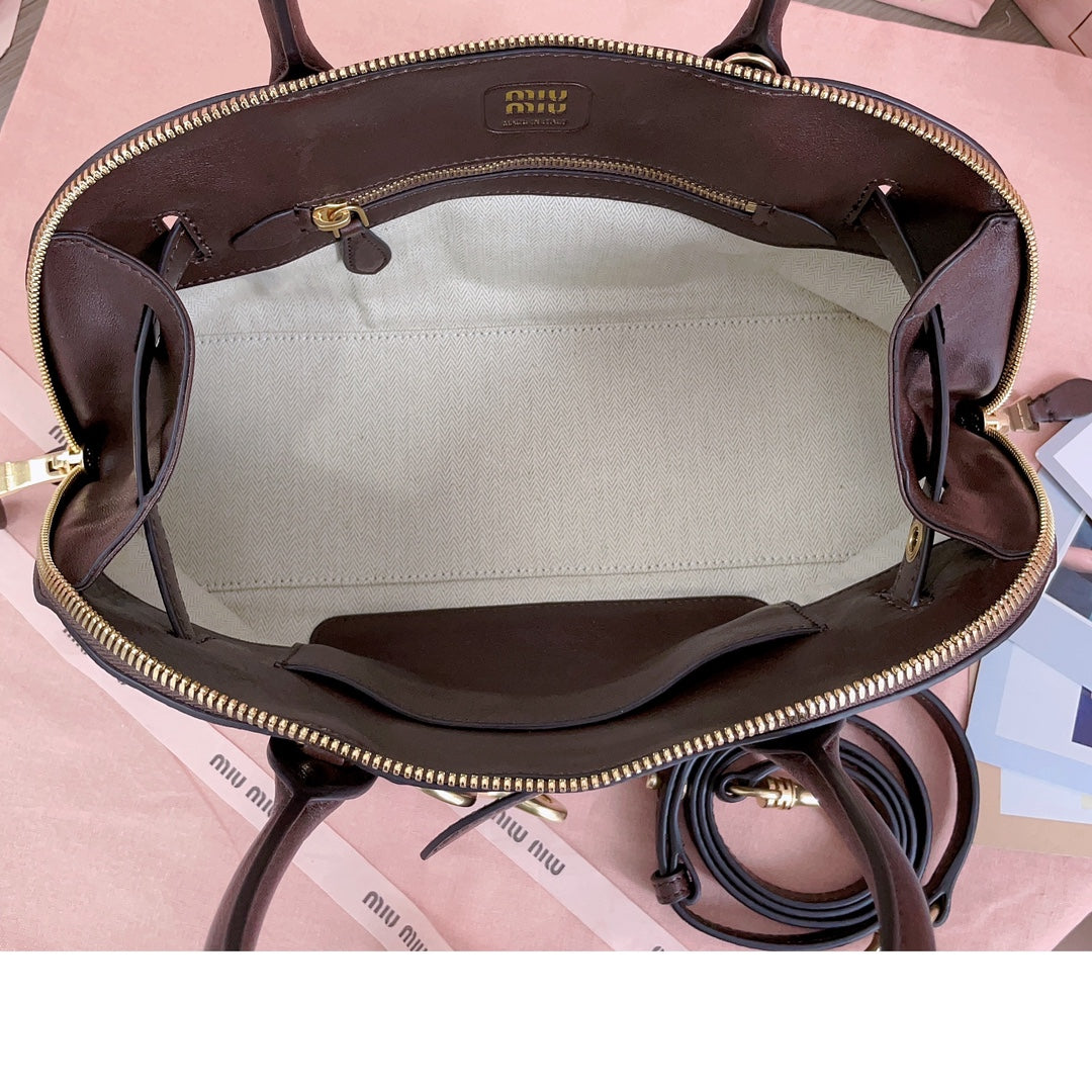MIU MIU AVENTURE NAPPA BAG 28 IN CHESTNUT LAMBSKIN GOLD HARDWARE