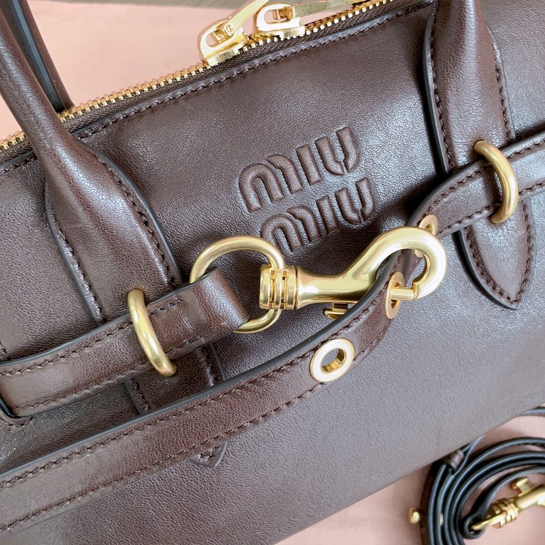 MIU MIU AVENTURE NAPPA BAG 28 IN CHESTNUT LAMBSKIN GOLD HARDWARE