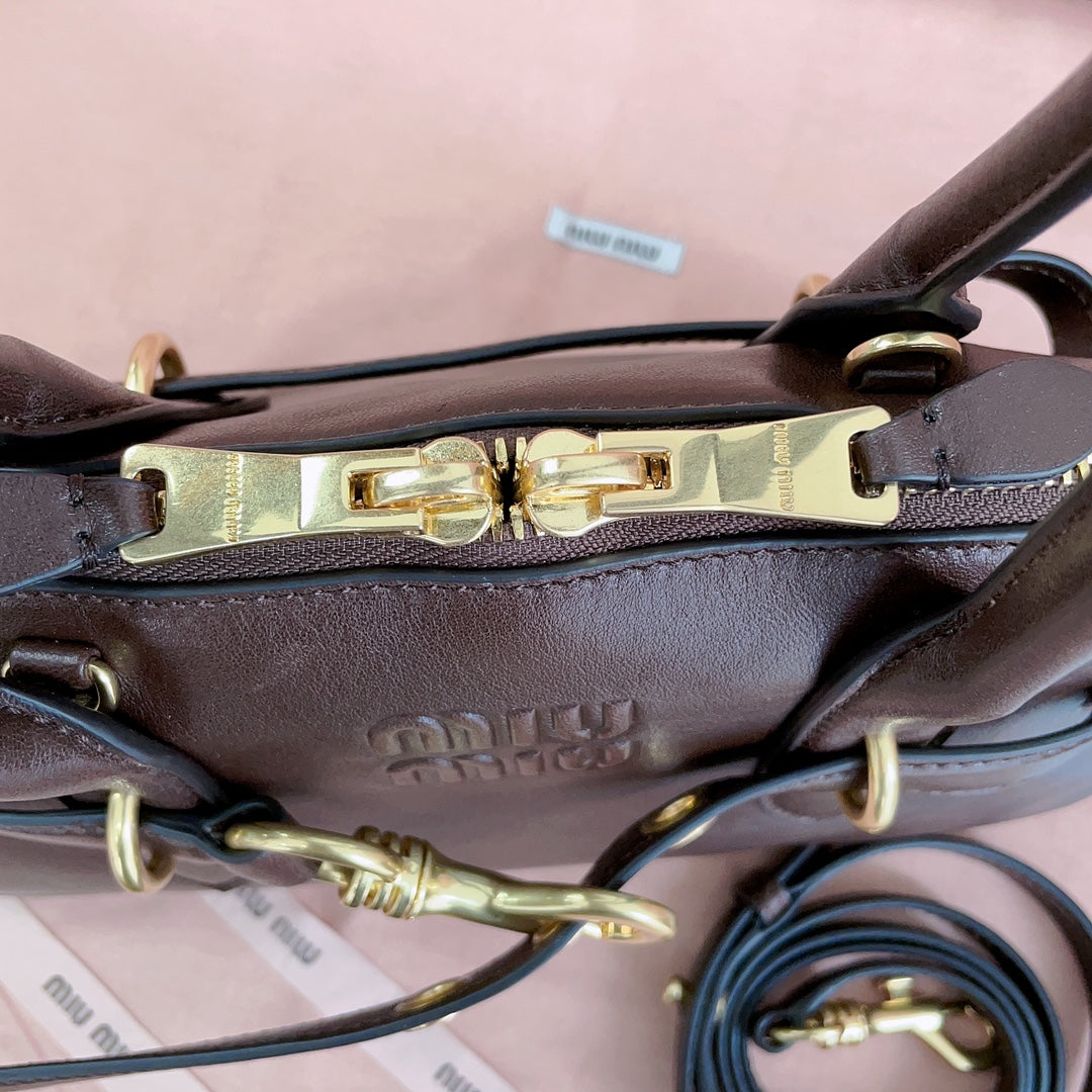 MIU MIU AVENTURE NAPPA BAG 28 IN CHESTNUT LAMBSKIN GOLD HARDWARE