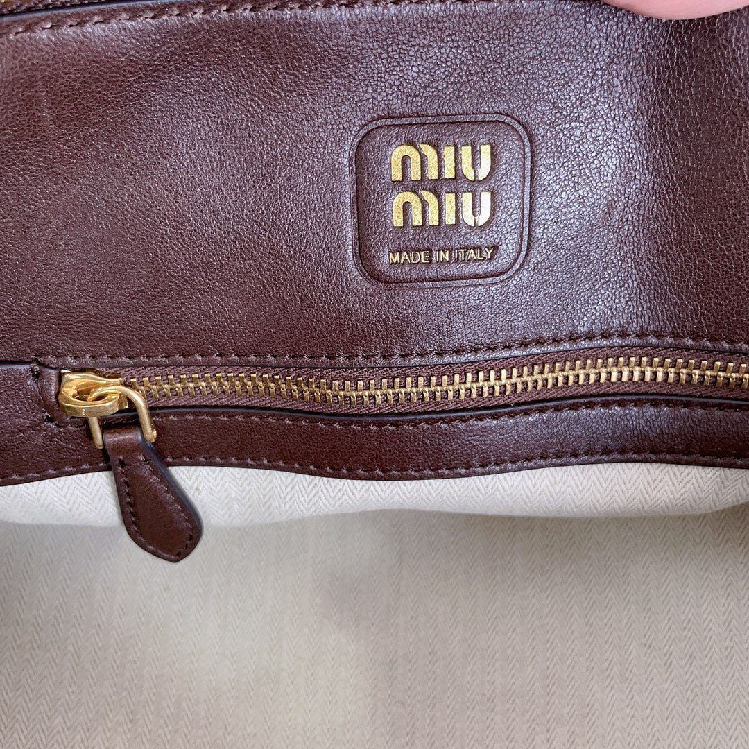 MIU MIU AVENTURE NAPPA BAG 28 IN CHESTNUT LAMBSKIN GOLD HARDWARE