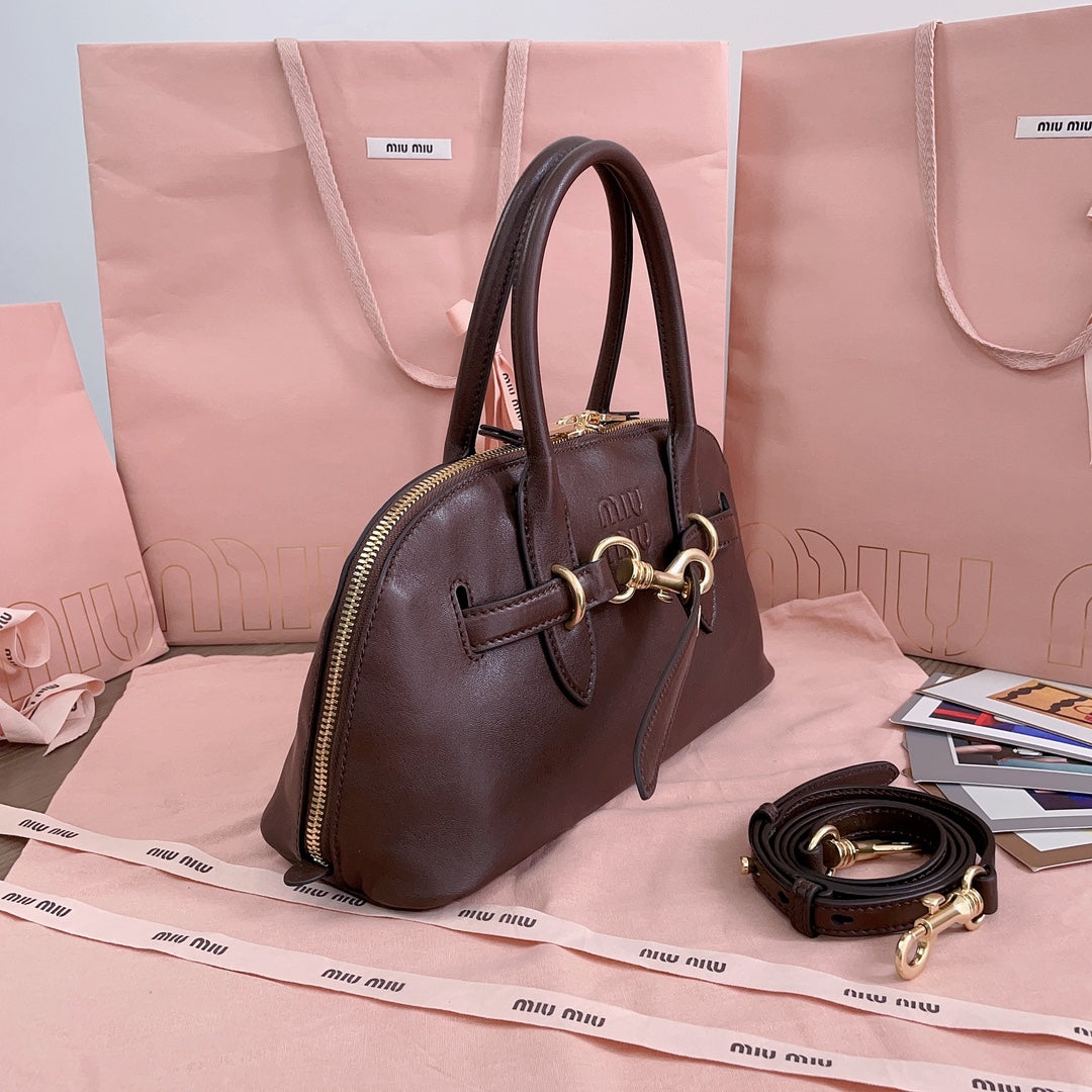 MIU MIU AVENTURE NAPPA BAG 28 IN CHESTNUT LAMBSKIN GOLD HARDWARE