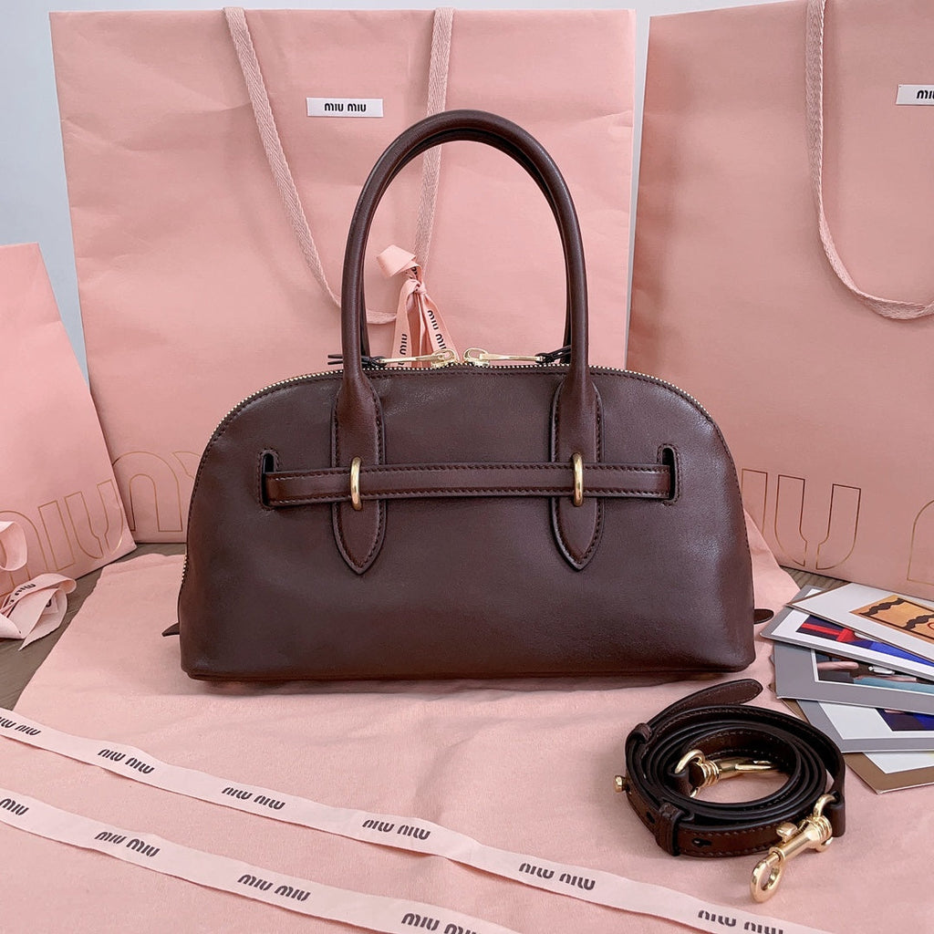 MIU MIU AVENTURE NAPPA BAG 28 IN CHESTNUT LAMBSKIN GOLD HARDWARE