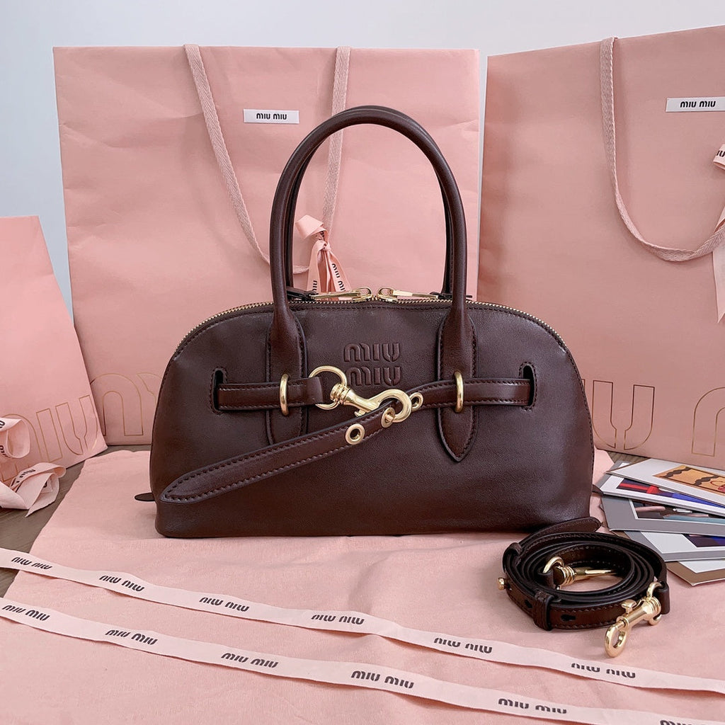MIU MIU AVENTURE NAPPA BAG 28 IN CHESTNUT LAMBSKIN GOLD HARDWARE