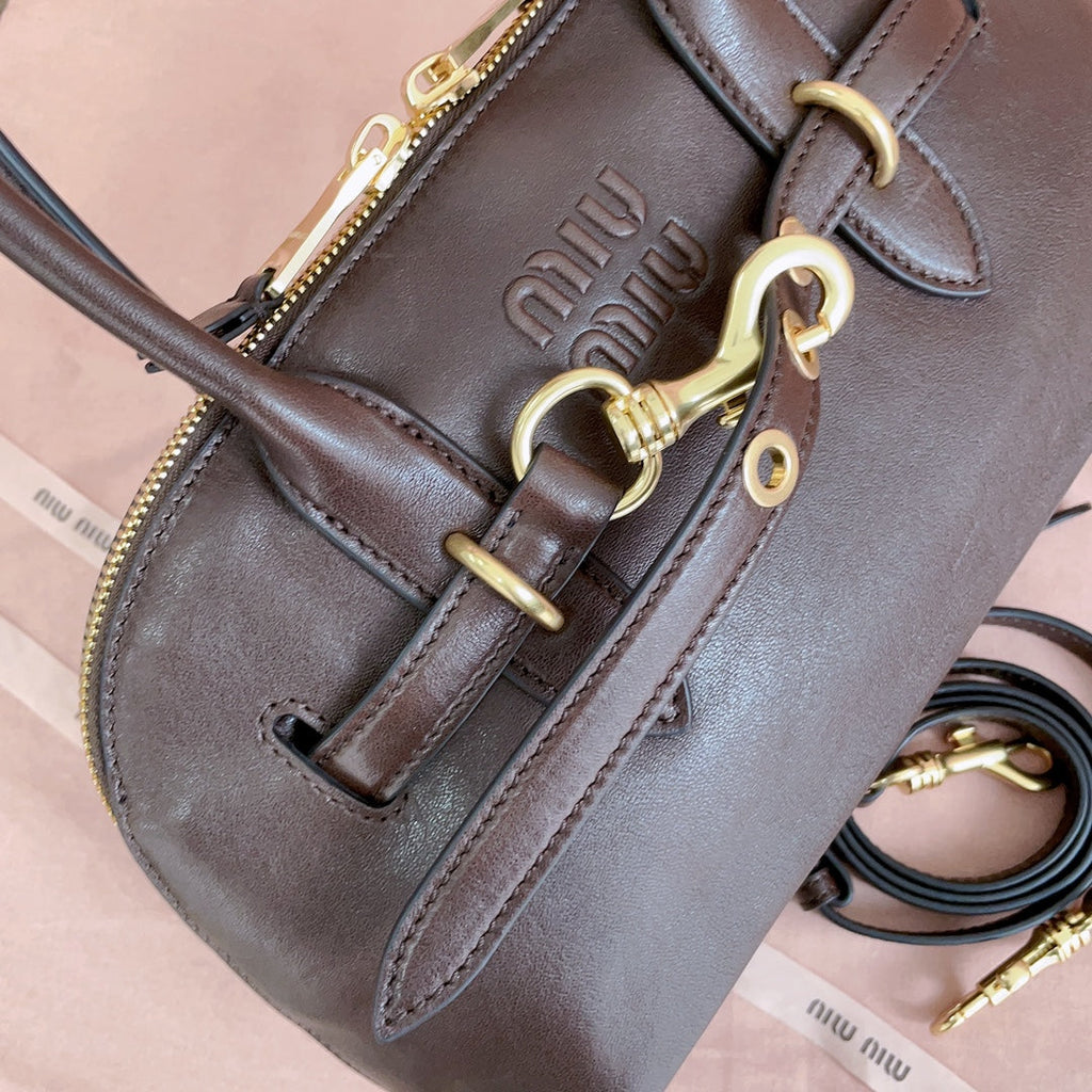 MIU MIU AVENTURE NAPPA BAG 28 IN CHESTNUT LAMBSKIN GOLD HARDWARE