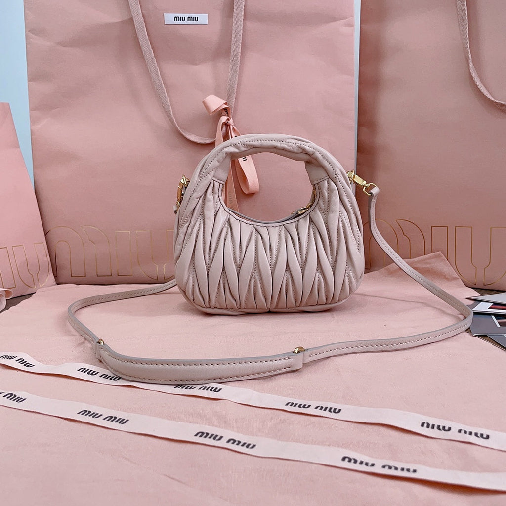 MIU MIU WANDER MATELASSÉ NAPPA MINI BAG 18 IN NUDE PINK LAMBSKIN