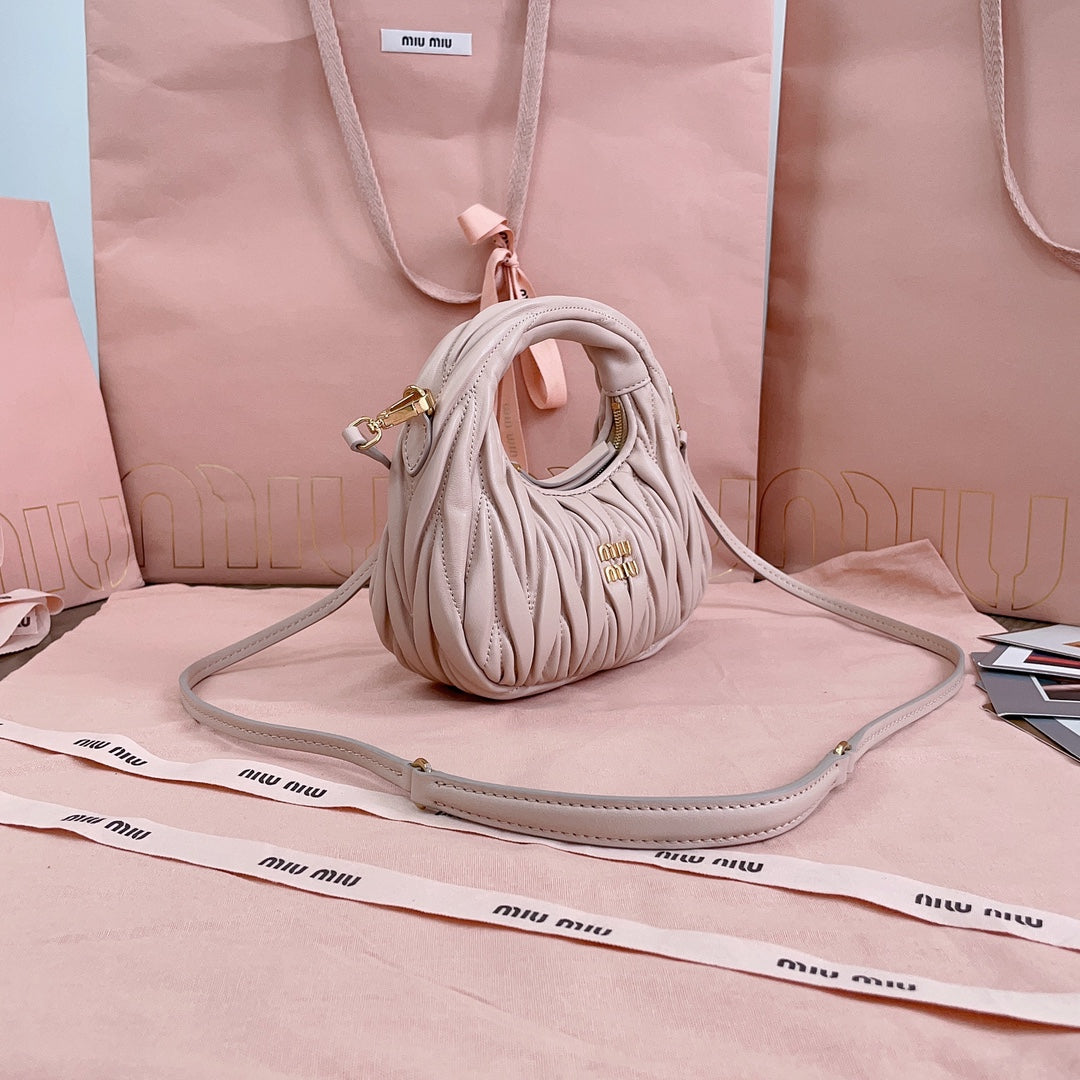 MIU MIU WANDER MATELASSÉ NAPPA MINI BAG 18 IN NUDE PINK LAMBSKIN