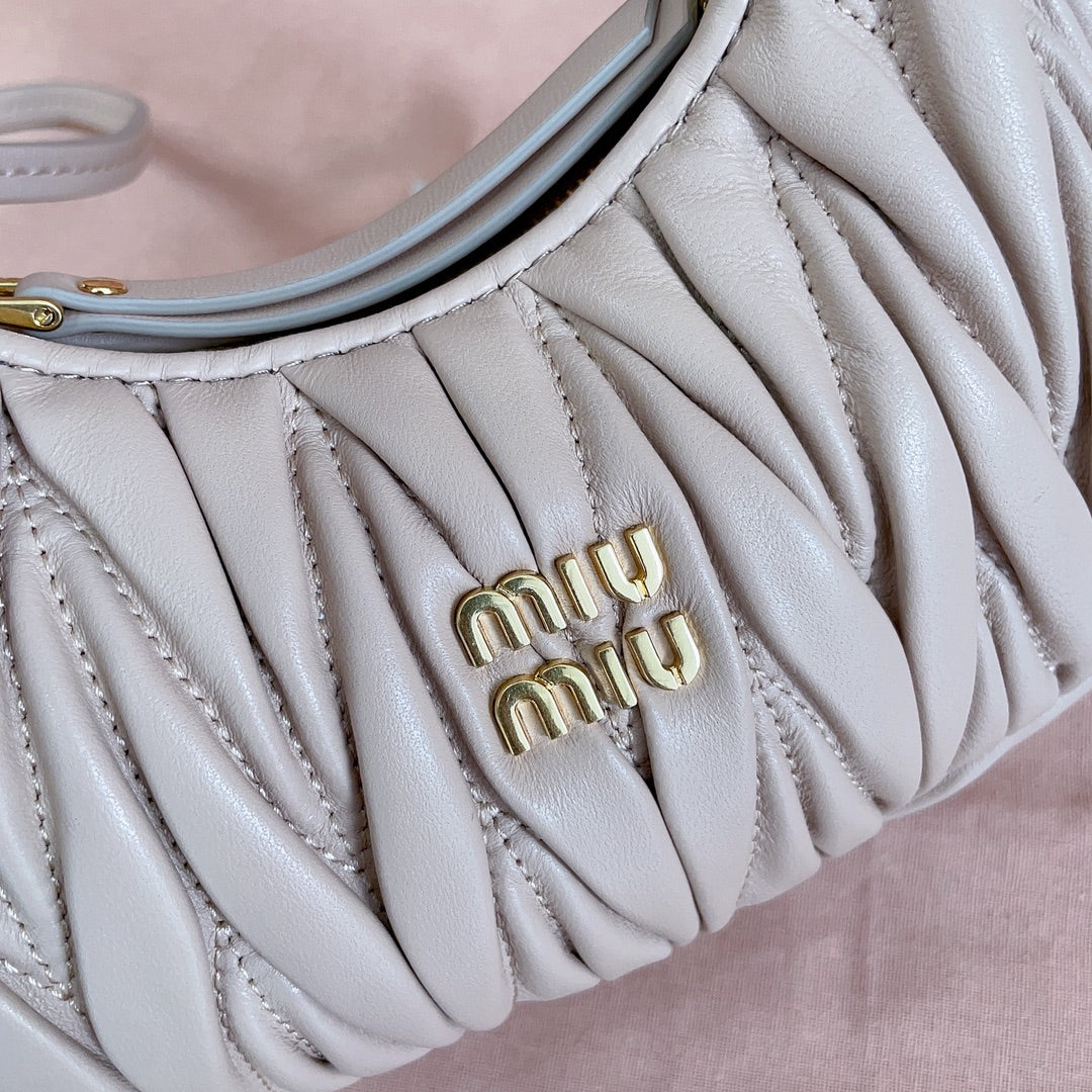 MIU MIU WANDER MATELASSÉ NAPPA MINI BAG 18 IN NUDE PINK LAMBSKIN