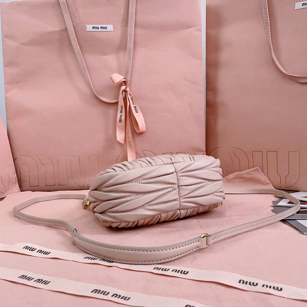 MIU MIU WANDER MATELASSÉ NAPPA MINI BAG 18 IN NUDE PINK LAMBSKIN