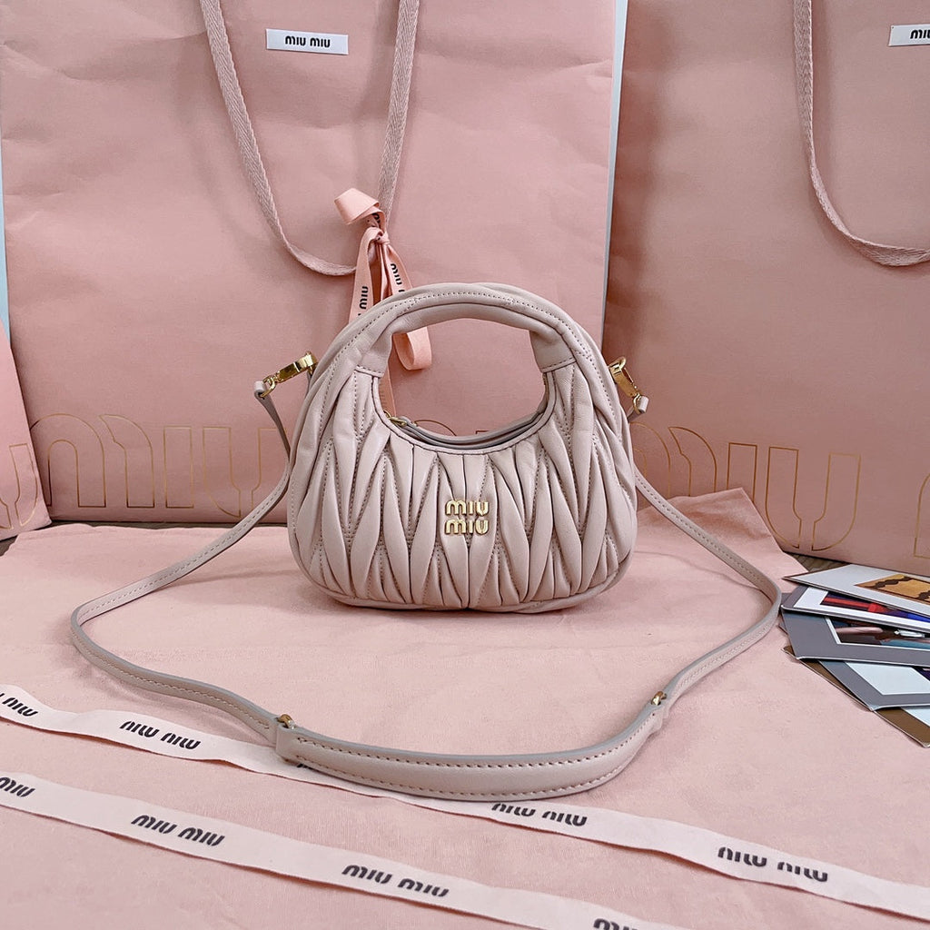 MIU MIU WANDER MATELASSÉ NAPPA MINI BAG 18 IN NUDE PINK LAMBSKIN