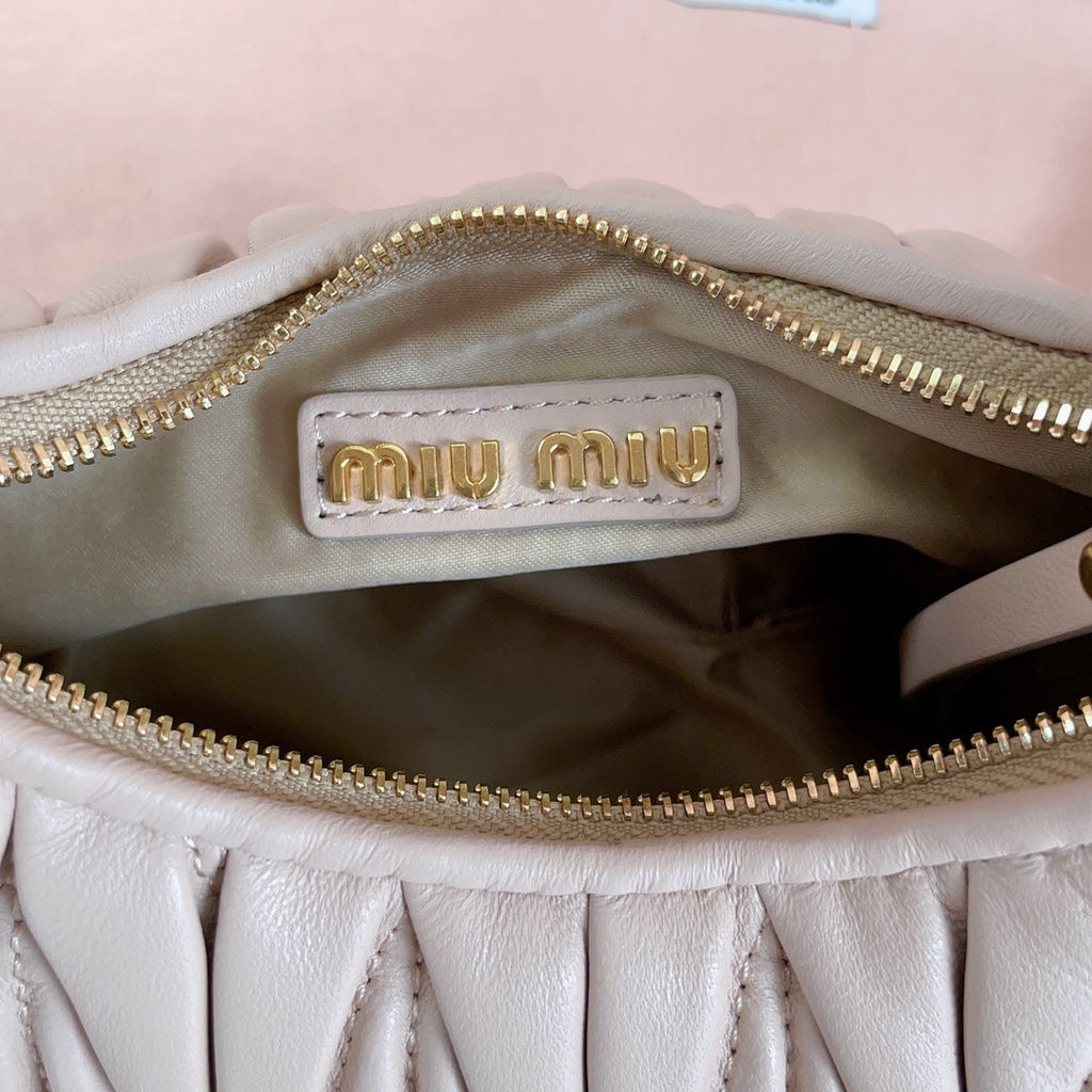 MIU MIU WANDER MATELASSÉ NAPPA MINI BAG 18 IN NUDE PINK LAMBSKIN