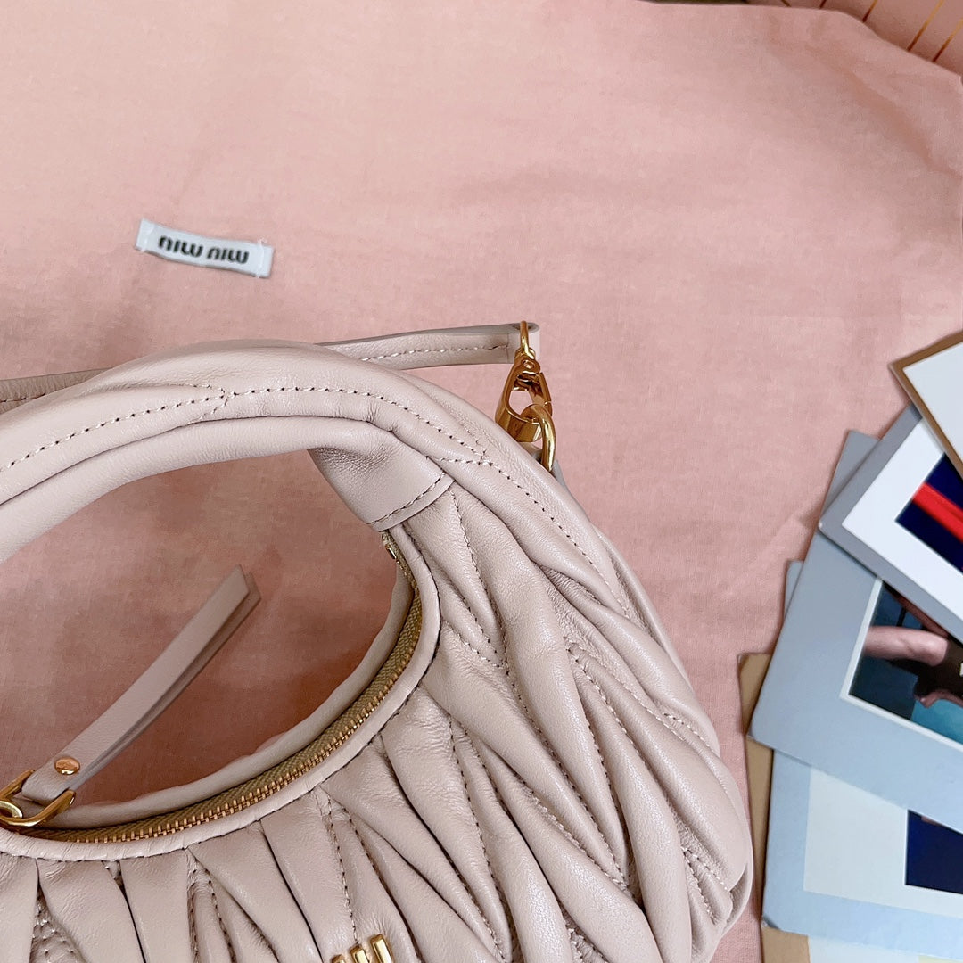 MIU MIU WANDER MATELASSÉ NAPPA MINI BAG 18 IN NUDE PINK LAMBSKIN