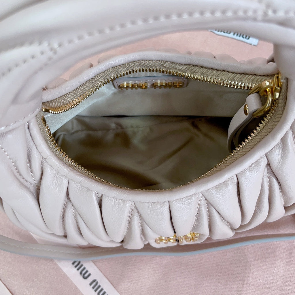 MIU MIU WANDER MATELASSÉ NAPPA MINI BAG 18 IN NUDE PINK LAMBSKIN