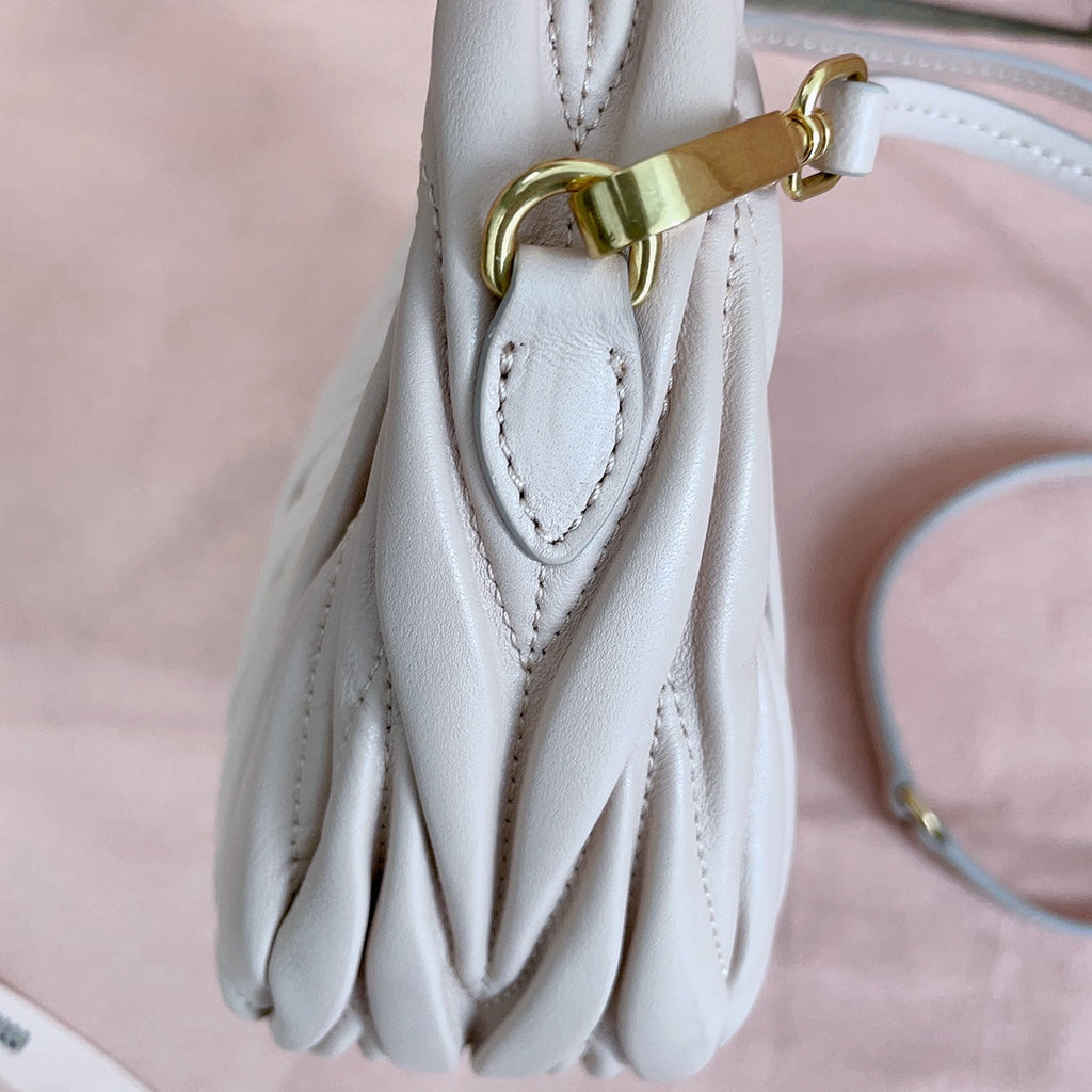 MIU MIU WANDER MATELASSÉ NAPPA MINI BAG 18 IN NUDE PINK LAMBSKIN
