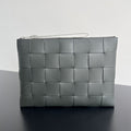 BOTTEGA VENETA LARGE CASSETTE POUCH 35 IN CORDUROY GRAY CALFSKIN