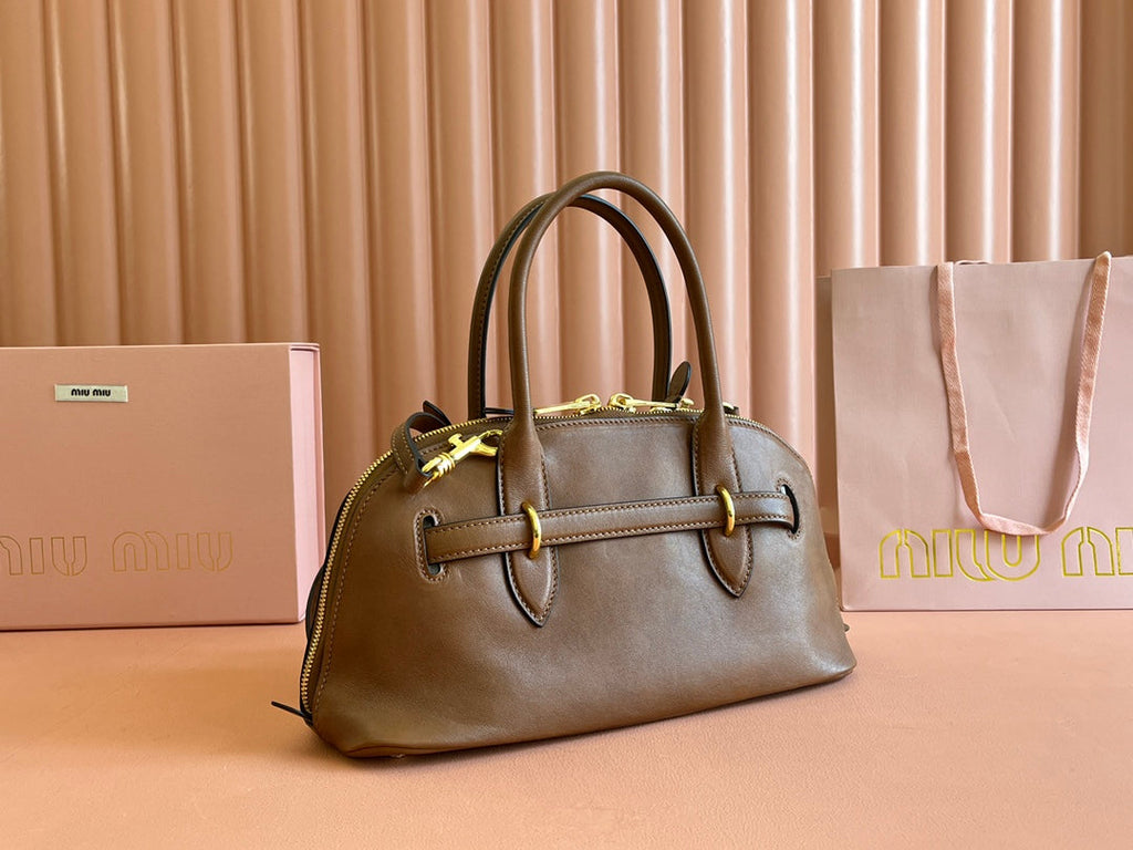 MIU MIU AVENTURE NAPPA BAG 33 IN CARAMEL BROWN LAMBSKIN GOLD HARDWARE