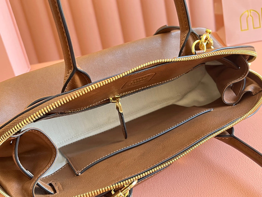 MIU MIU AVENTURE NAPPA BAG 33 IN CARAMEL BROWN LAMBSKIN GOLD HARDWARE