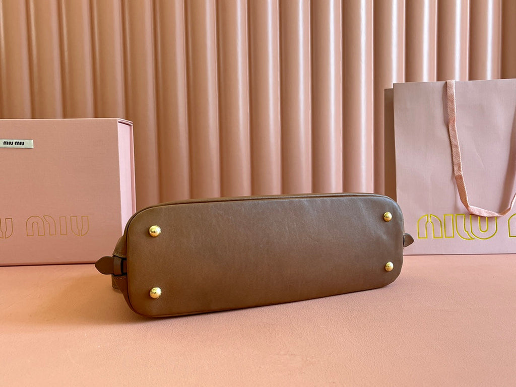 MIU MIU AVENTURE NAPPA BAG 33 IN CARAMEL BROWN LAMBSKIN GOLD HARDWARE