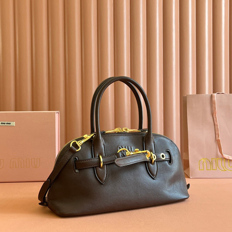 MIU MIU AVENTURE NAPPA BAG 33 IN CEDAR BROWN LAMBSKIN GOLD HARDWARE