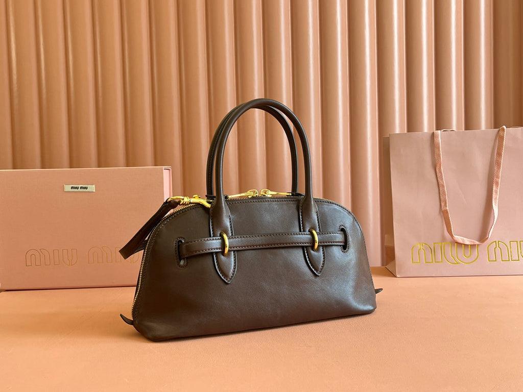 MIU MIU AVENTURE NAPPA BAG 33 IN CEDAR BROWN LAMBSKIN GOLD HARDWARE