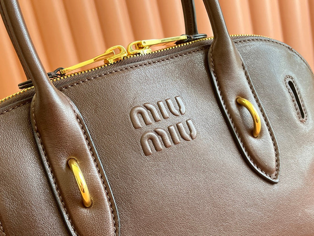 MIU MIU AVENTURE NAPPA BAG 33 IN CEDAR BROWN LAMBSKIN GOLD HARDWARE