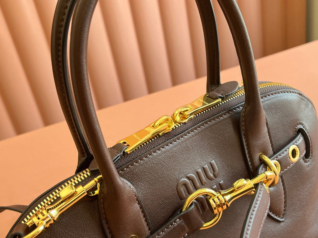 MIU MIU AVENTURE NAPPA BAG 33 IN CEDAR BROWN LAMBSKIN GOLD HARDWARE