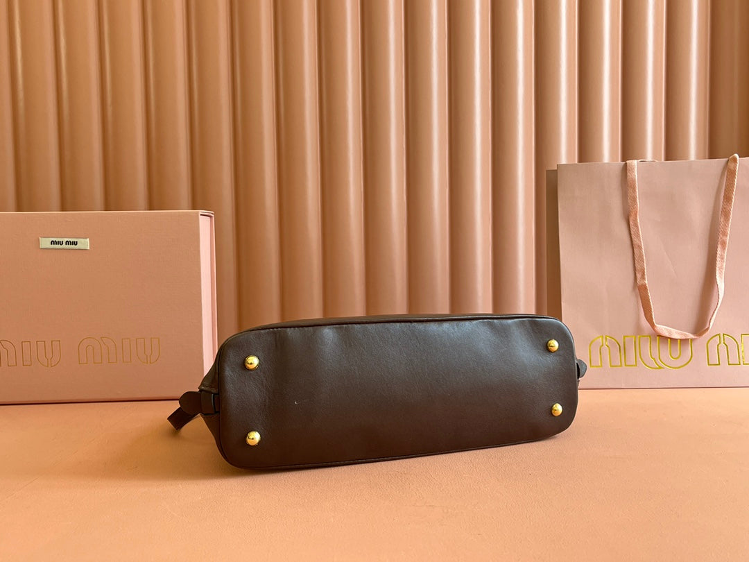 MIU MIU AVENTURE NAPPA BAG 33 IN CEDAR BROWN LAMBSKIN GOLD HARDWARE
