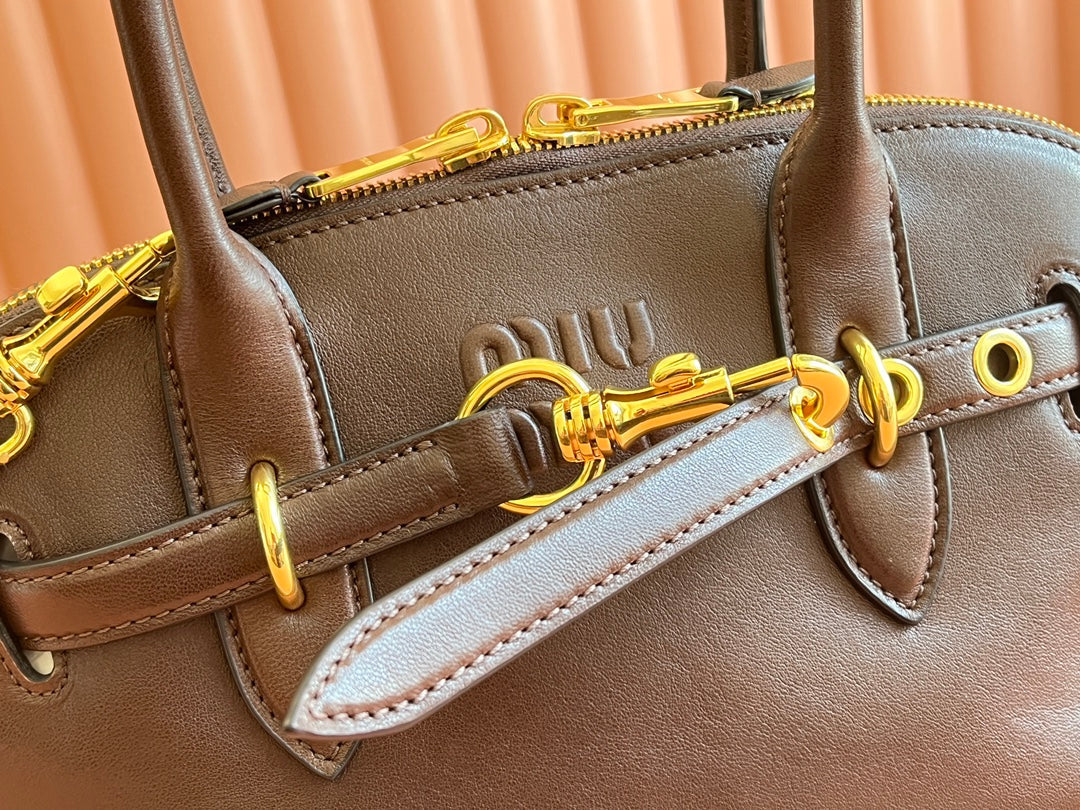 MIU MIU AVENTURE NAPPA BAG 33 IN CEDAR BROWN LAMBSKIN GOLD HARDWARE