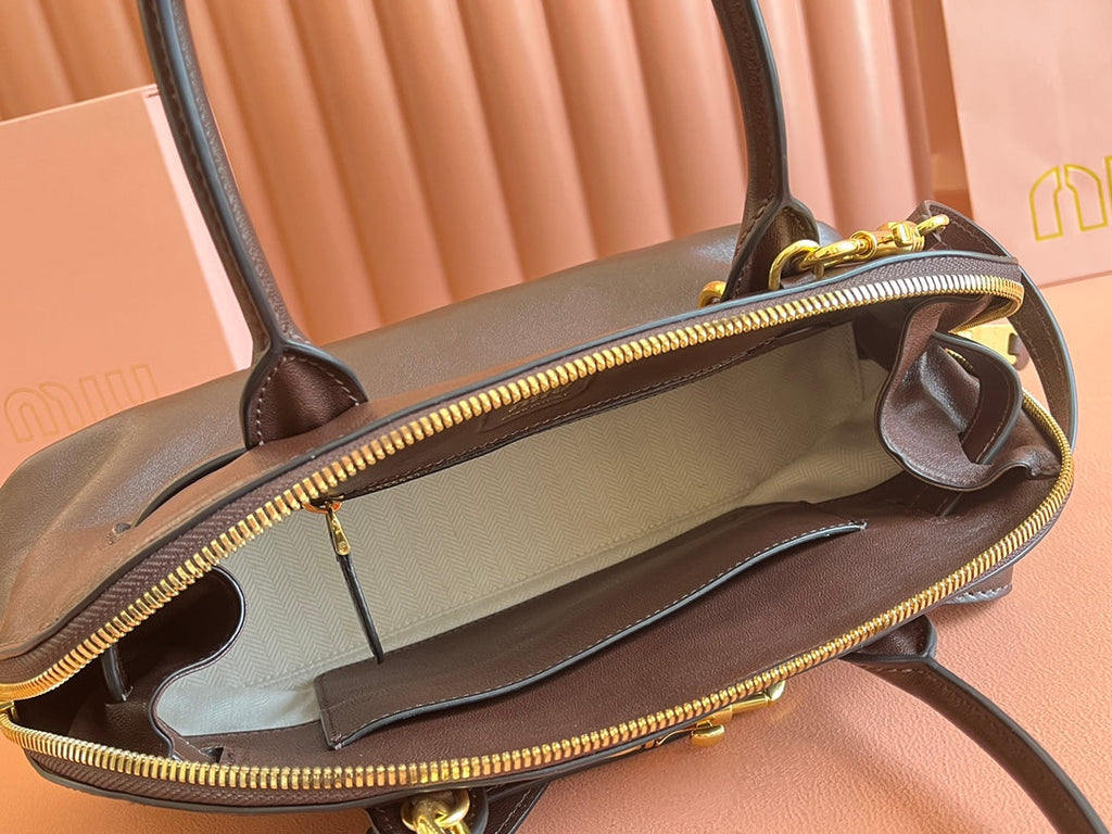 MIU MIU AVENTURE NAPPA BAG 33 IN CEDAR BROWN LAMBSKIN GOLD HARDWARE