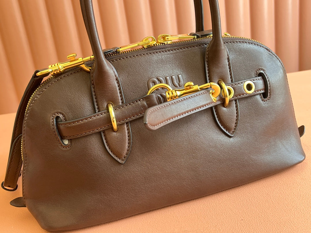 MIU MIU AVENTURE NAPPA BAG 33 IN CEDAR BROWN LAMBSKIN GOLD HARDWARE