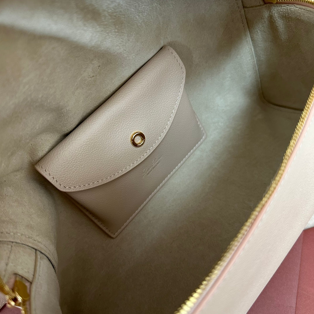 LORO PIANA EXTRA BAG L27 IN LIGHT PINK SMOOTH CALFSKIN WITH GOLD HARDWARE