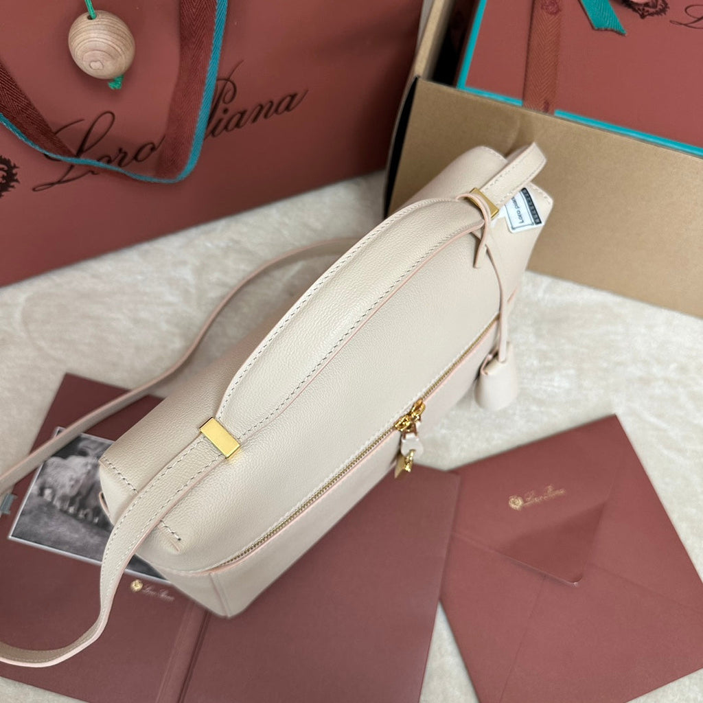 LORO PIANA EXTRA BAG L27 IN LIGHT PINK SMOOTH CALFSKIN WITH GOLD HARDWARE