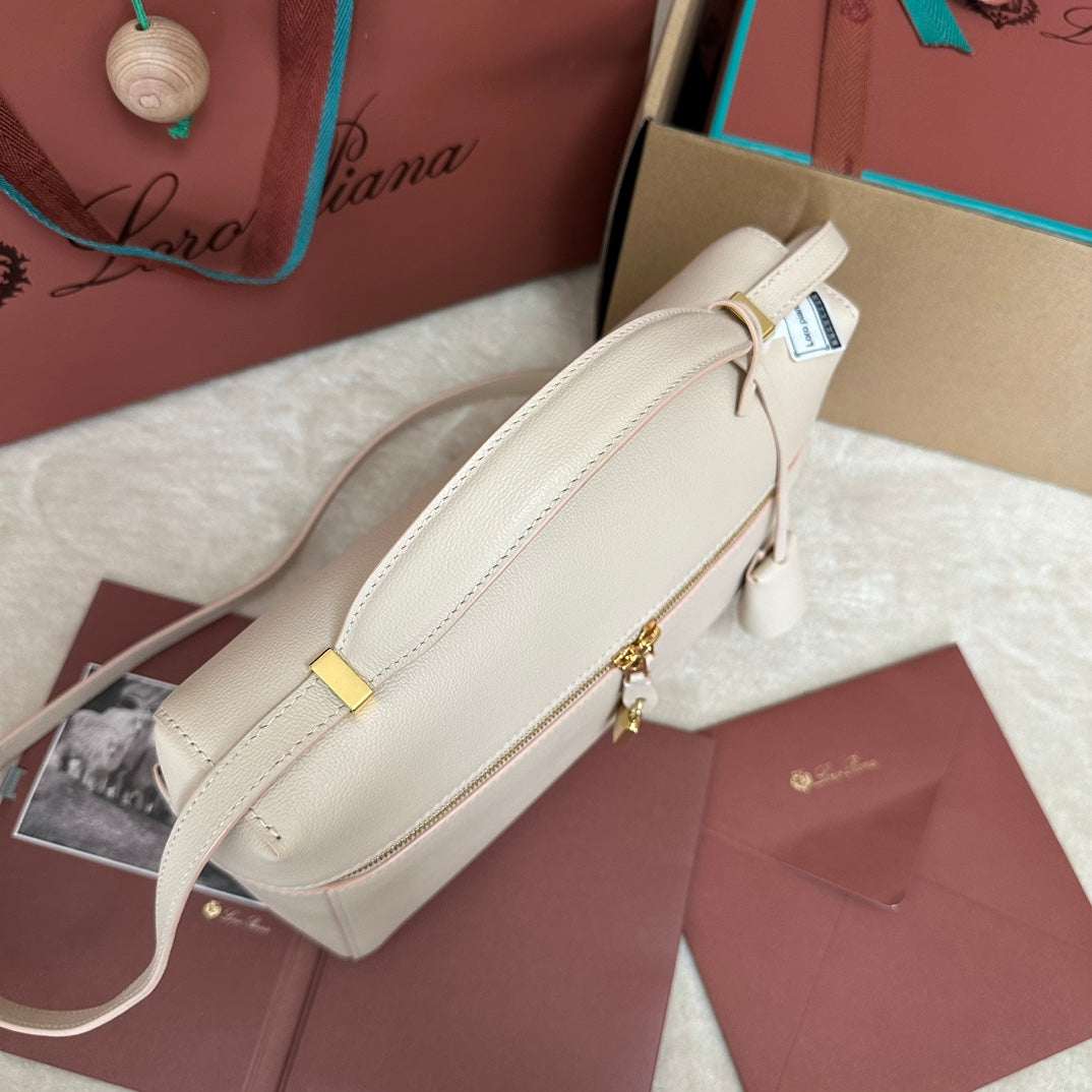LORO PIANA EXTRA BAG L27 IN LIGHT PINK SMOOTH CALFSKIN WITH GOLD HARDWARE