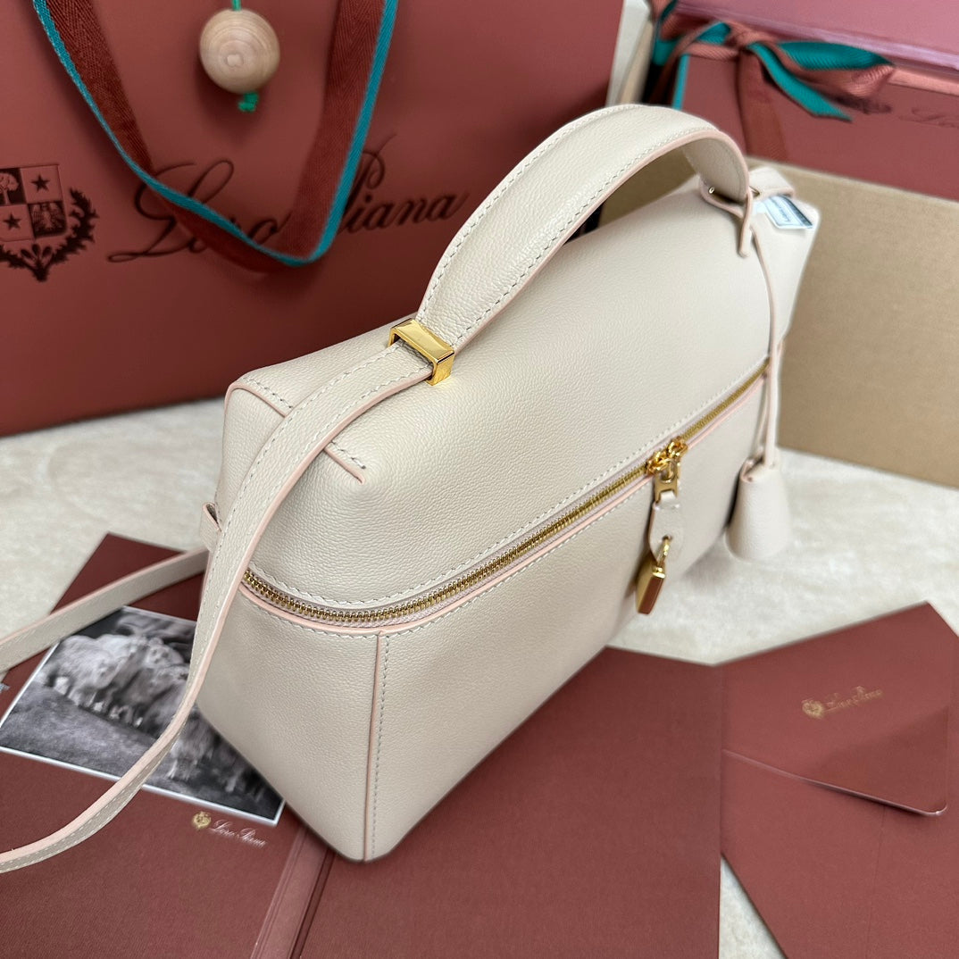 LORO PIANA EXTRA BAG L27 IN LIGHT PINK SMOOTH CALFSKIN WITH GOLD HARDWARE