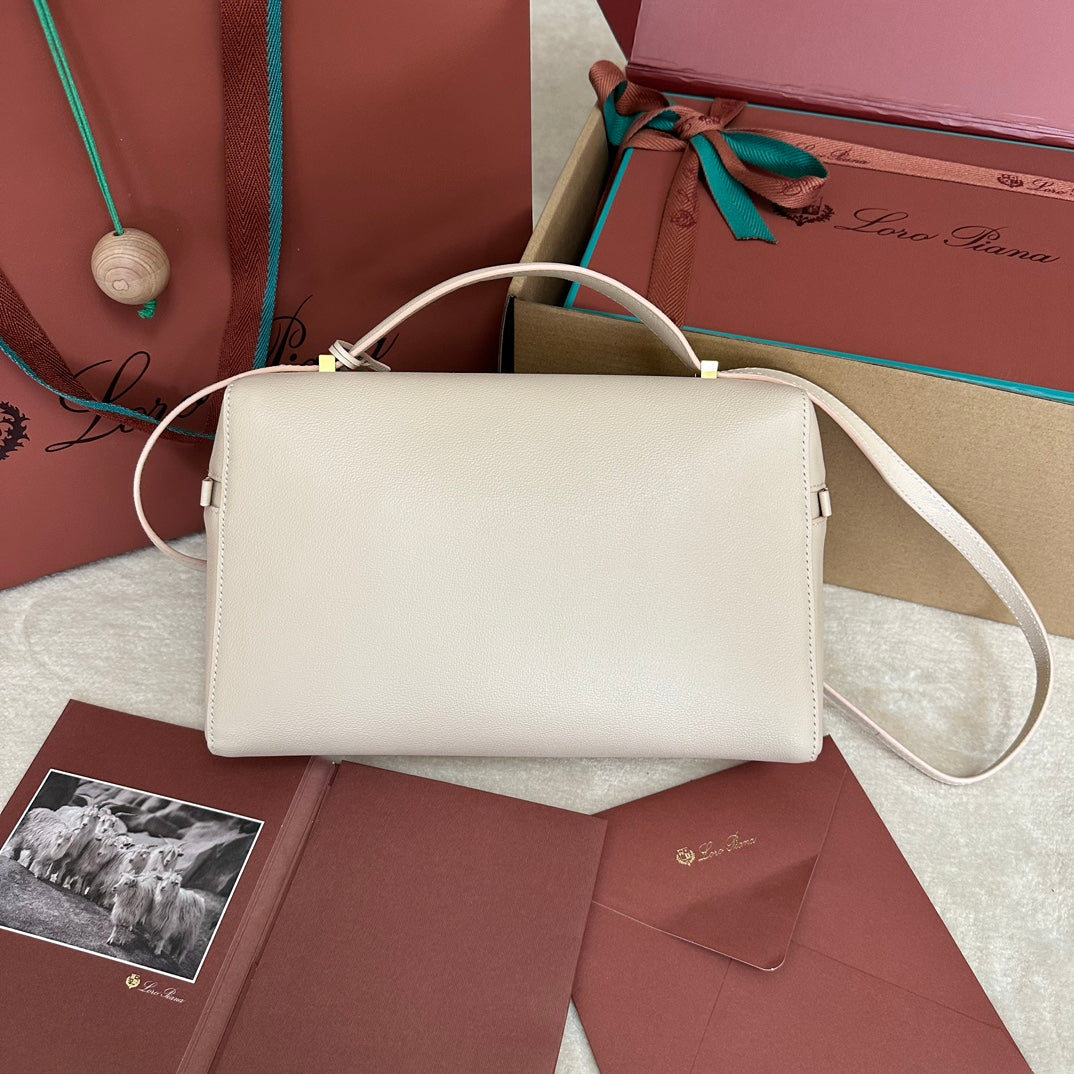 LORO PIANA EXTRA BAG L27 IN LIGHT PINK SMOOTH CALFSKIN WITH GOLD HARDWARE