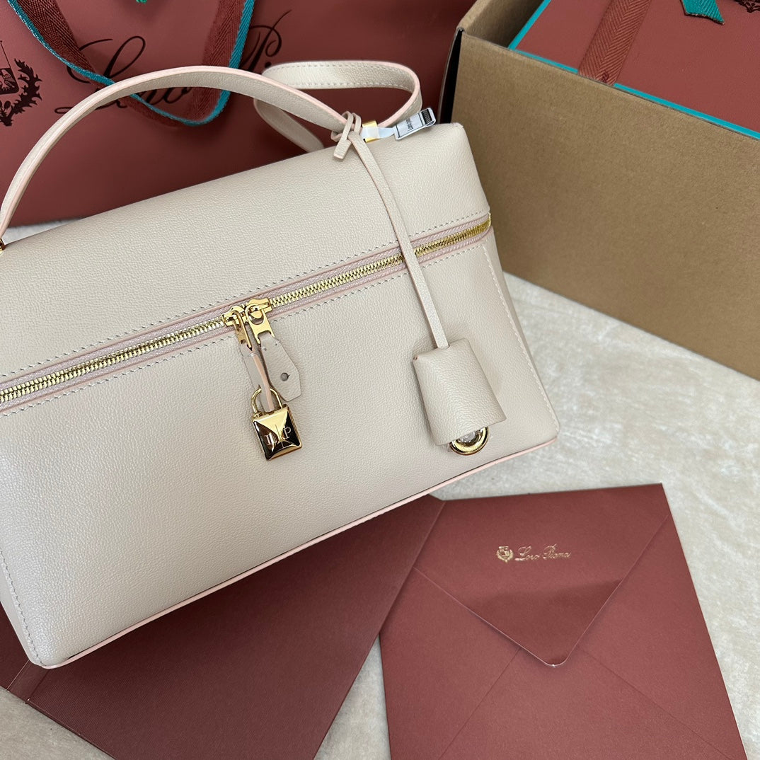LORO PIANA EXTRA BAG L27 IN LIGHT PINK SMOOTH CALFSKIN WITH GOLD HARDWARE
