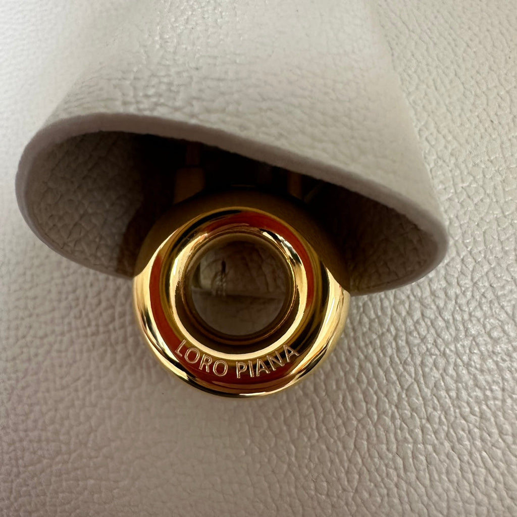 LORO PIANA EXTRA BAG L27 IN WHITE SMOOTH CALFSKIN WITH GOLD HARDWARE