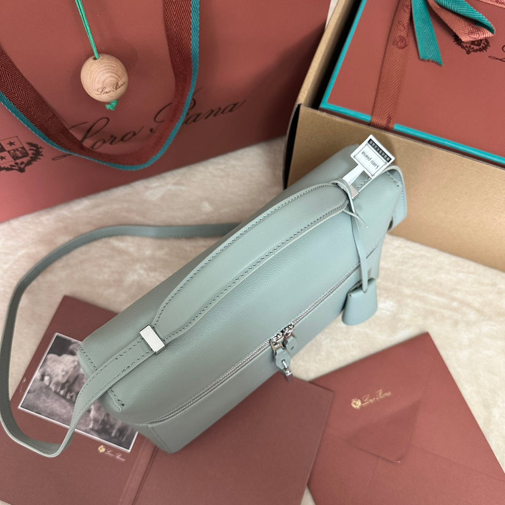 LORO PIANA EXTRA BAG L27 IN POWDER BLUE SMOOTH CALFSKIN