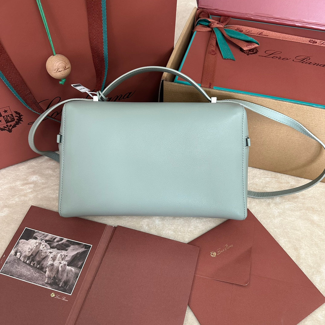 LORO PIANA EXTRA BAG L27 IN POWDER BLUE SMOOTH CALFSKIN
