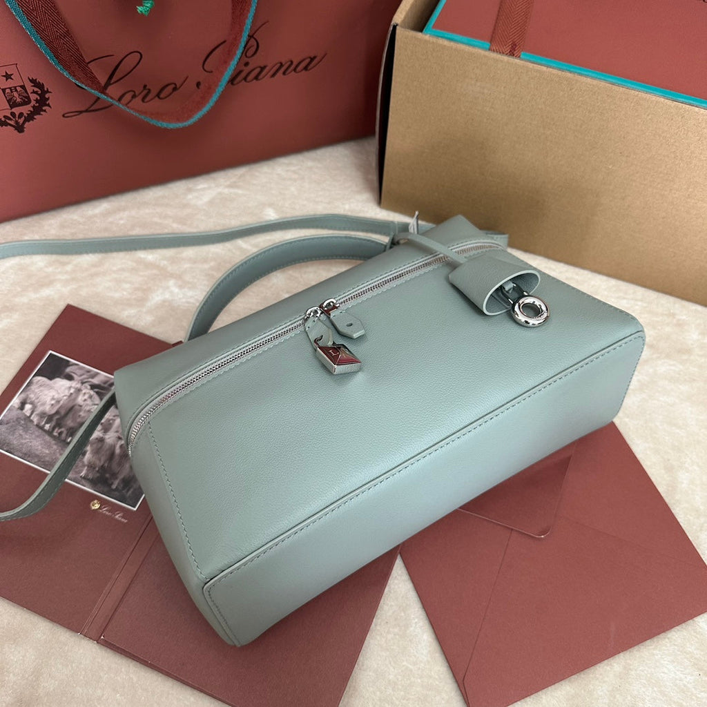 LORO PIANA EXTRA BAG L27 IN POWDER BLUE SMOOTH CALFSKIN