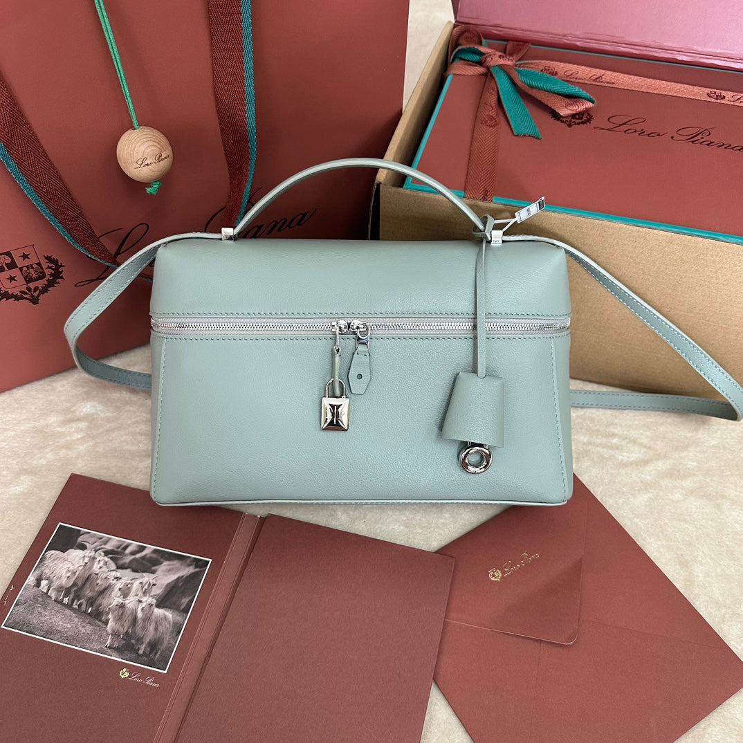 LORO PIANA EXTRA BAG L27 IN POWDER BLUE SMOOTH CALFSKIN
